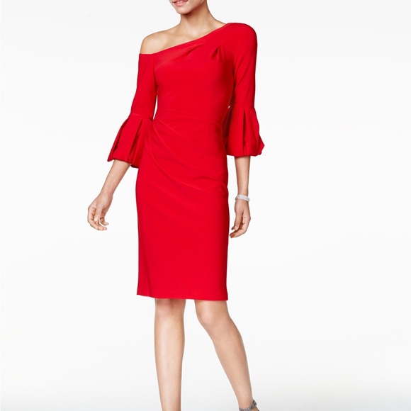 one shoulder bell sleeve dress